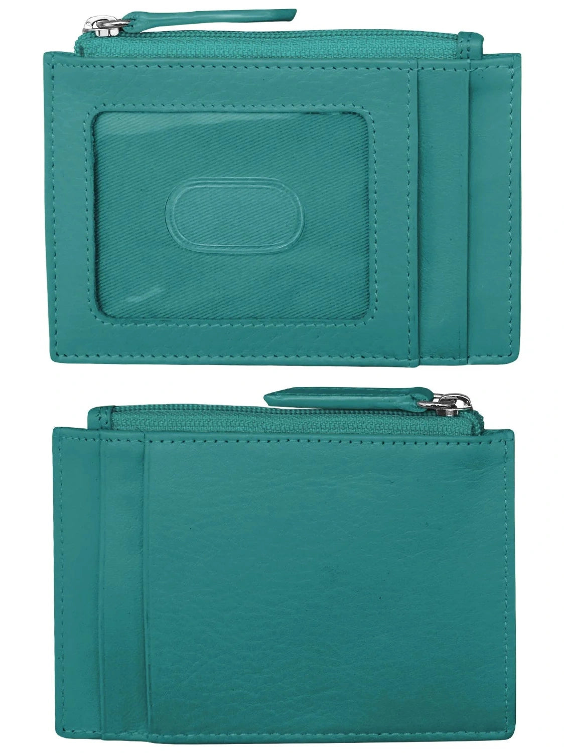 Card Holder Zip I.D. Card Case Aqua Leather RFID Blocking 7416 