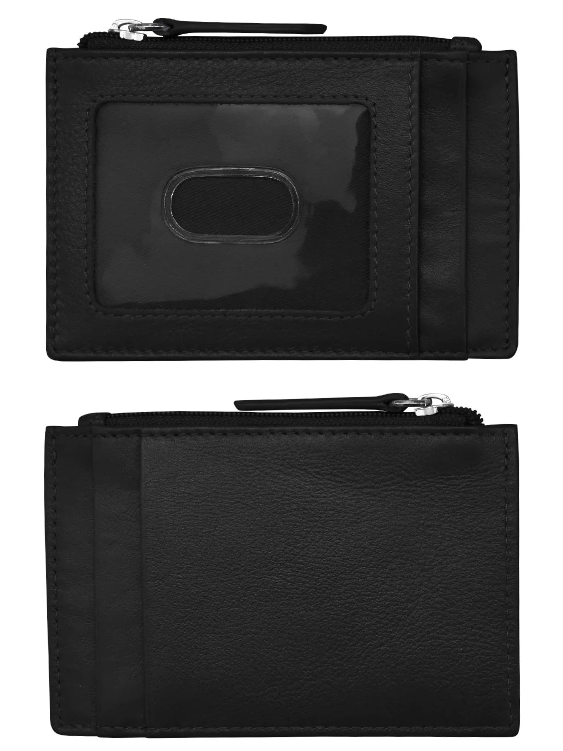 Card Holder Zip I.D. Card Case Black Leather RFID Blocking 7416 