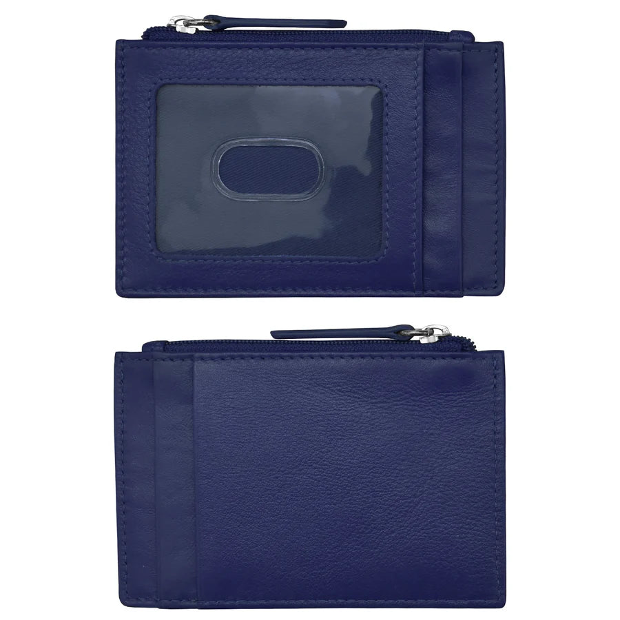 Card Holder Zip I.D. Card Case Classic Navy Leather RFID Blocking 7416 