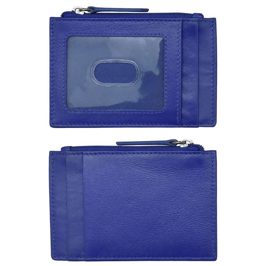 Card Holder Zip I.D. Card Case Cobalt Leather RFID Blocking 7416 