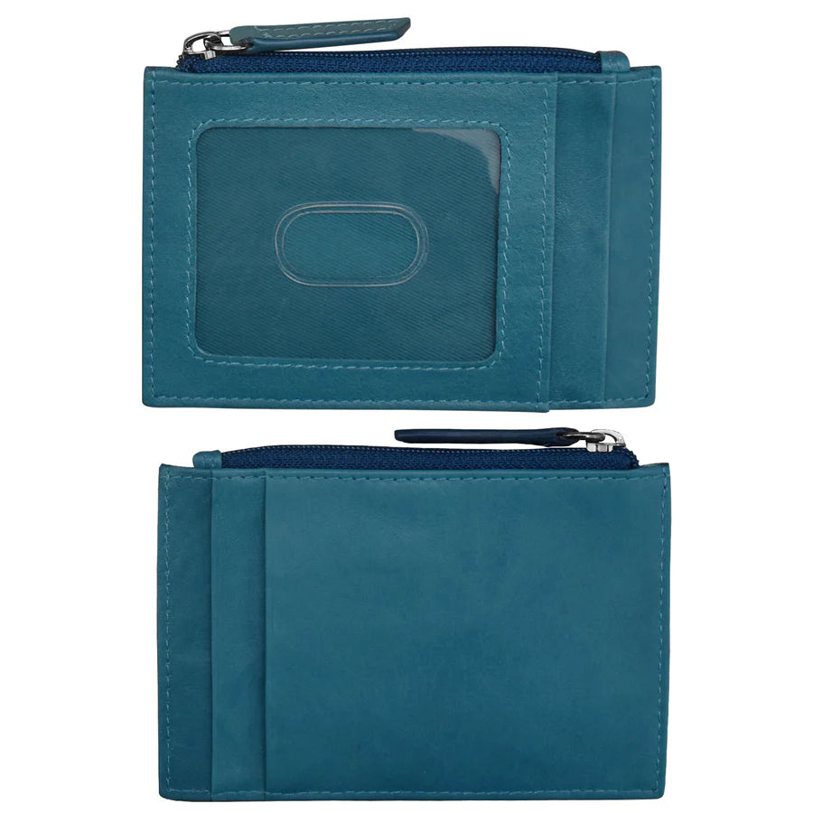 Card Holder Zip I.D. Card Case Jeans Blue Leather RFID Blocking 7416 