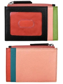 Card Holder Zip I.D. Card Case Peach Multi Leather RFID Blocking 7416