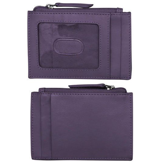 Card Holder Zip I.D. Card Case Purple Leather RFID Blocking 7416 