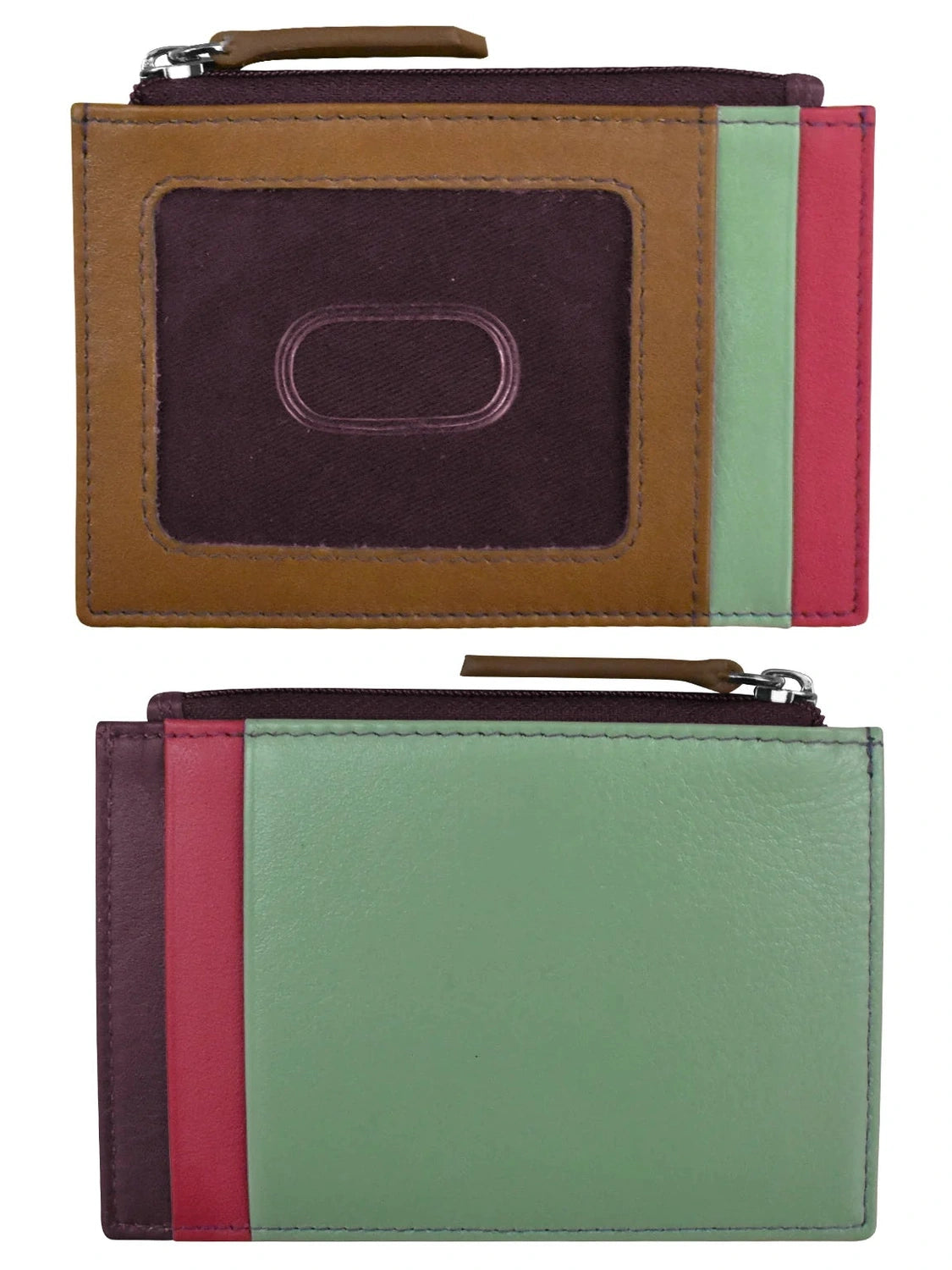 Card Holder Zip I.D. Card Case Sage Multi Leather RFID Blocking 7416 