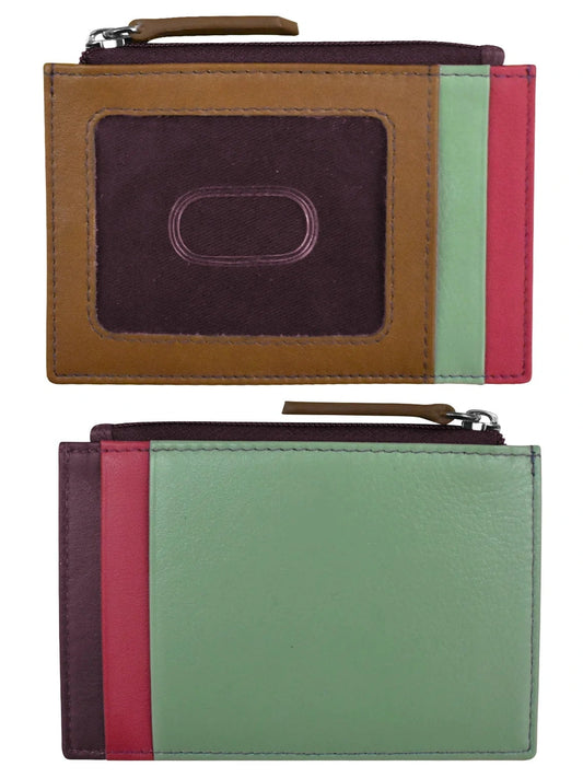 Card Holder Zip I.D. Card Case Sage Multi Leather RFID Blocking 7416 