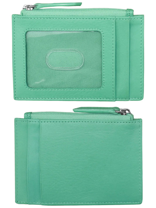 Card Holder Zip I.D. Card Case Turquoise Leather RFID Blocking 7416
