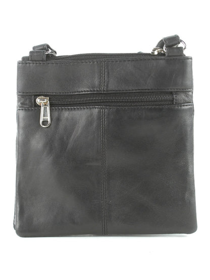 Messenger Bag With Dual Zip Pockets Compact Black Leather 772BK