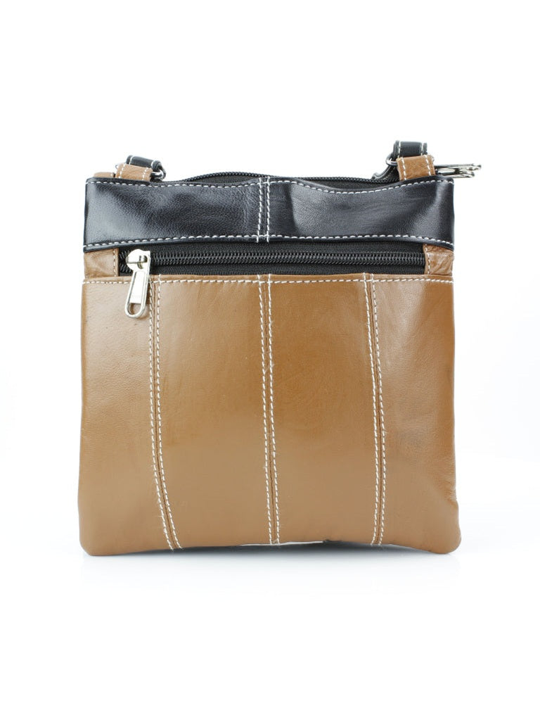 Messenger Bag With Dual Zip Pockets Compact Tan Leather 772tn