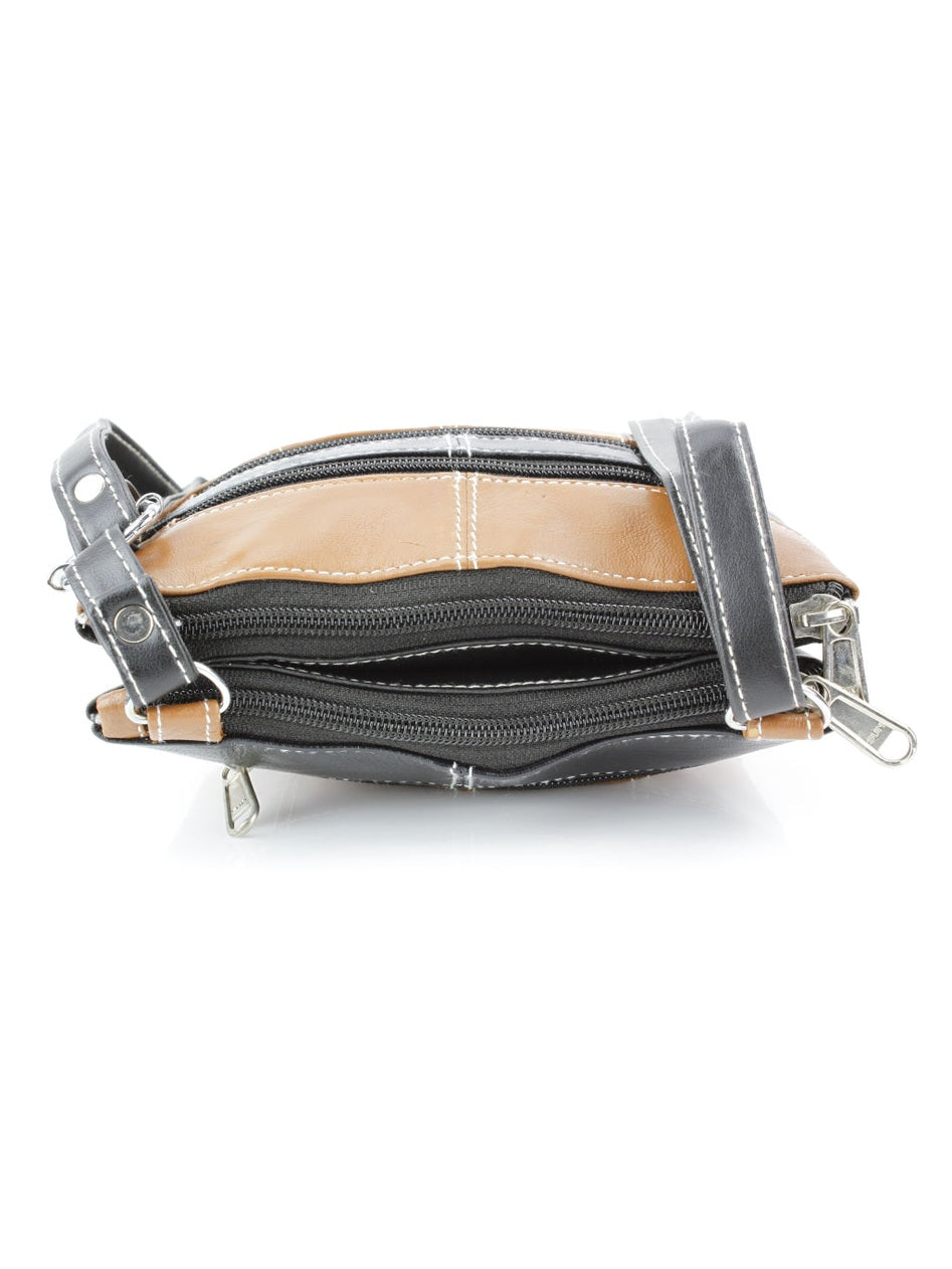 Messenger Bag With Dual Zip Pockets Compact Tan Leather 772tn