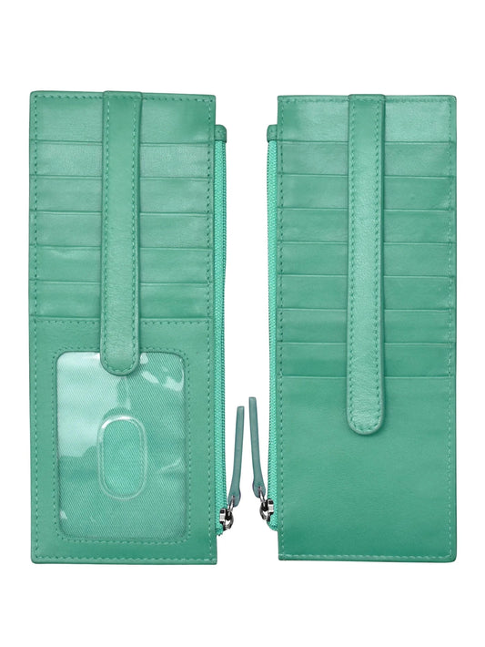 ILI-7800- Turquoise Leather Double Sided Long Credit Card Holder