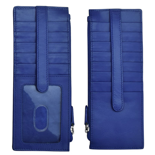 Cobalt Blue-Leather Double Sided Long Credit Card Holder 