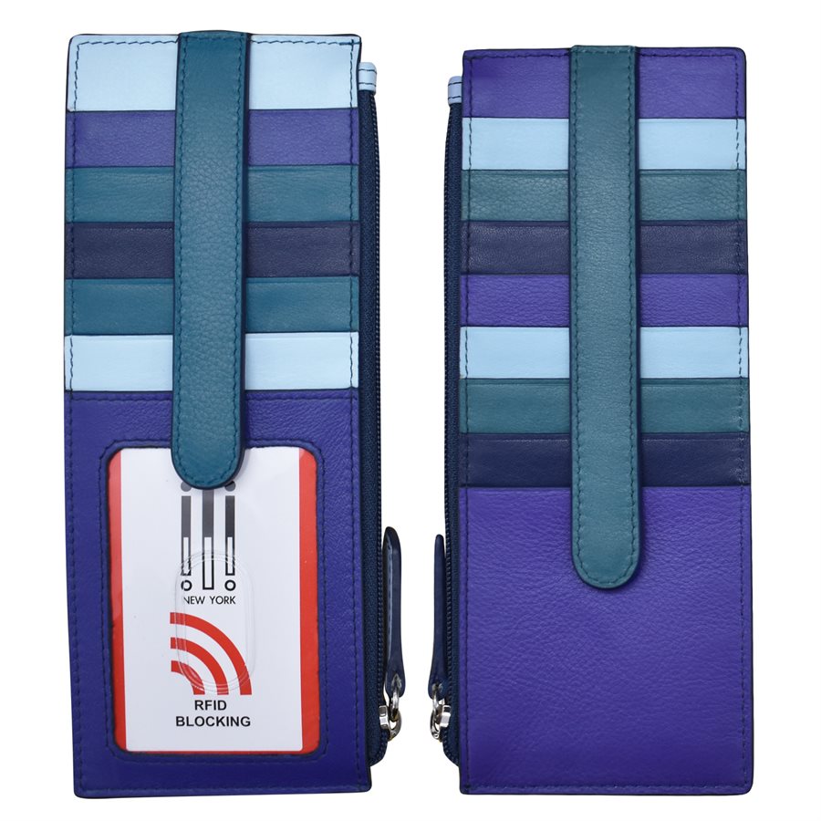 MultiI Denim-Leather Double Sided Long Credit Card Holder 