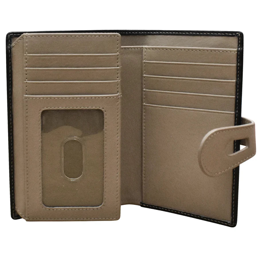 Wallet Midi With Cut Out Tab Black/Taupe Leather RFID Blocking 7817 