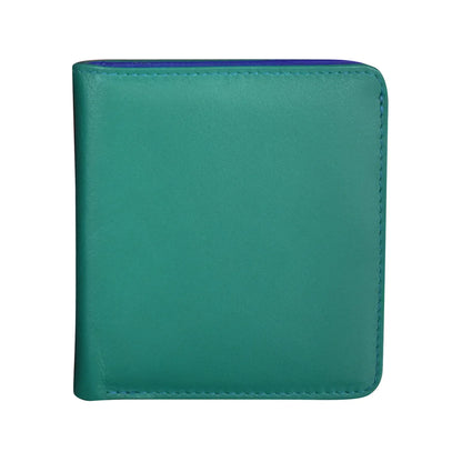 Mini Bifold Rfid Wallet - Leather - two tone - Aqua /Cobalt 