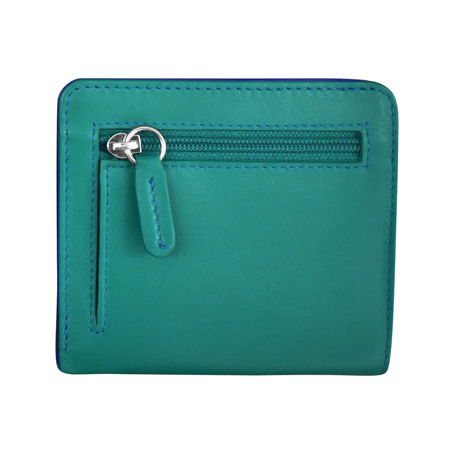 Mini Bifold Rfid Wallet - Leather - two tone - Aqua /Cobalt 