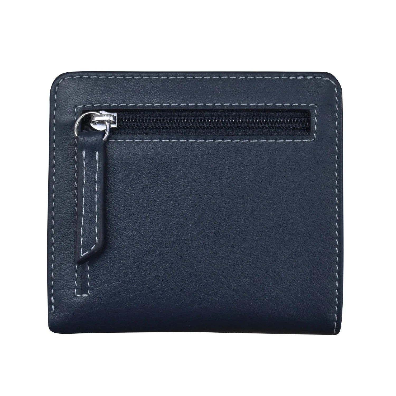 Navy/Chamray-Two Tone Mini Bifold Rfid Leather Wallet 