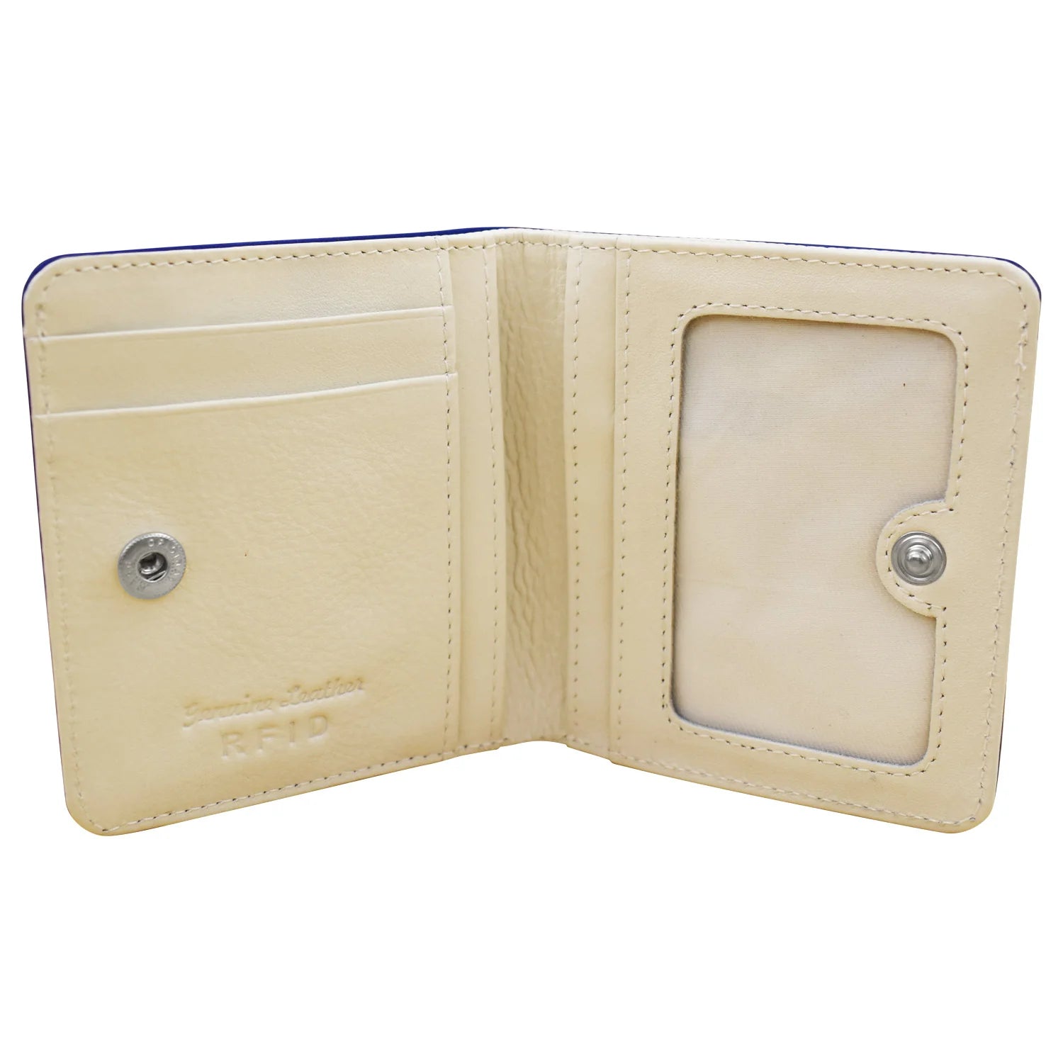 Cobalt/Bone-Two Tone Mini Bifold Rfid Leather Wallet 