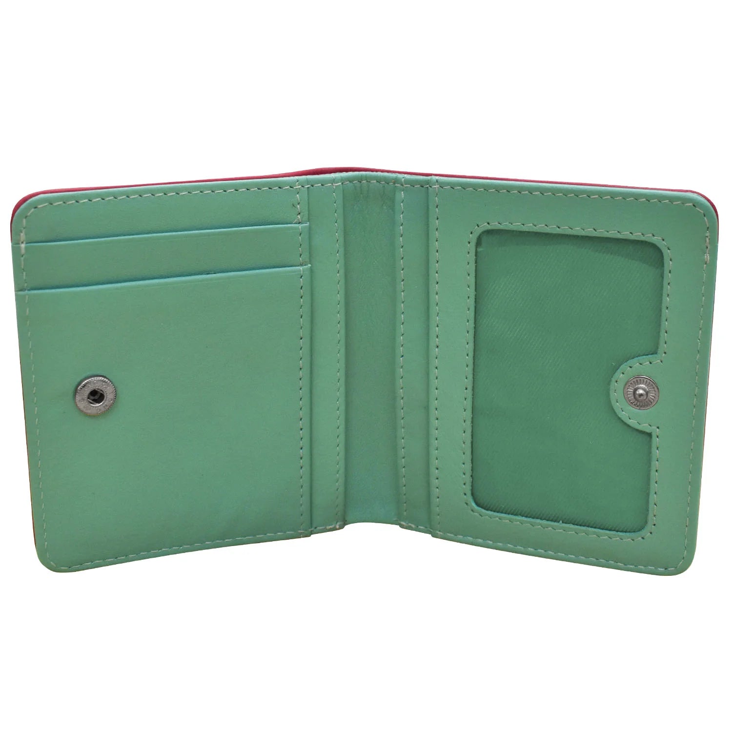 Indian Pink/Turquoise-Two Tone Mini Bifold Rfid Leather Wallet 