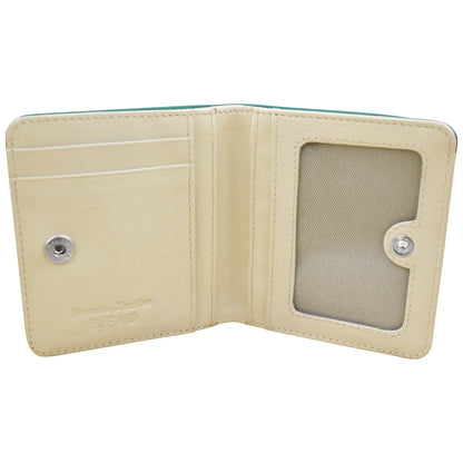 Turquoise/Bone-Two Tone Mini Bifold Rfid Leather Wallet 