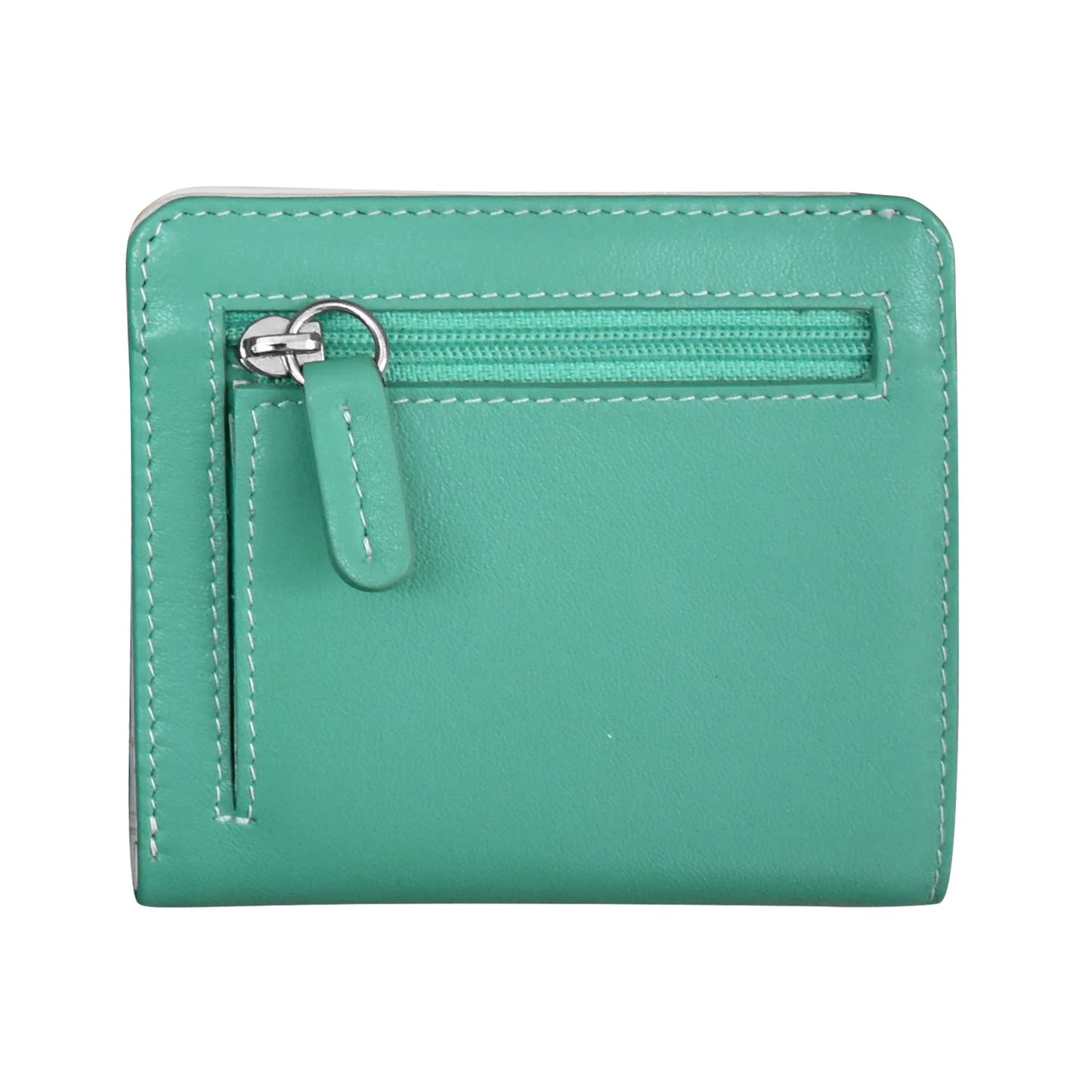 Turquoise/Bone-Two Tone Mini Bifold Rfid Leather Wallet 