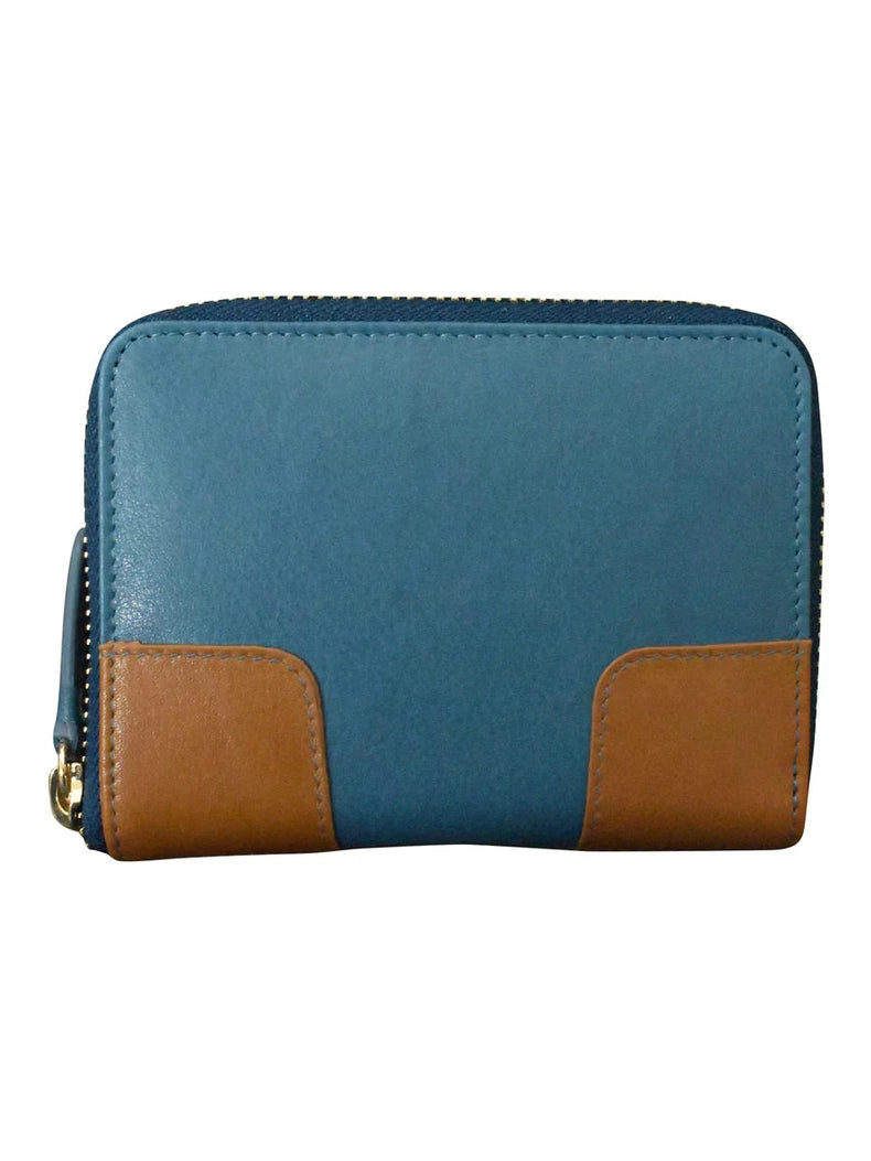 Wallet Small Zip Leather Jeans Blue Corner Detail 7841 