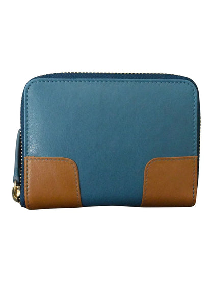 Wallet Small Zip Leather Jeans Blue Corner Detail 7841 