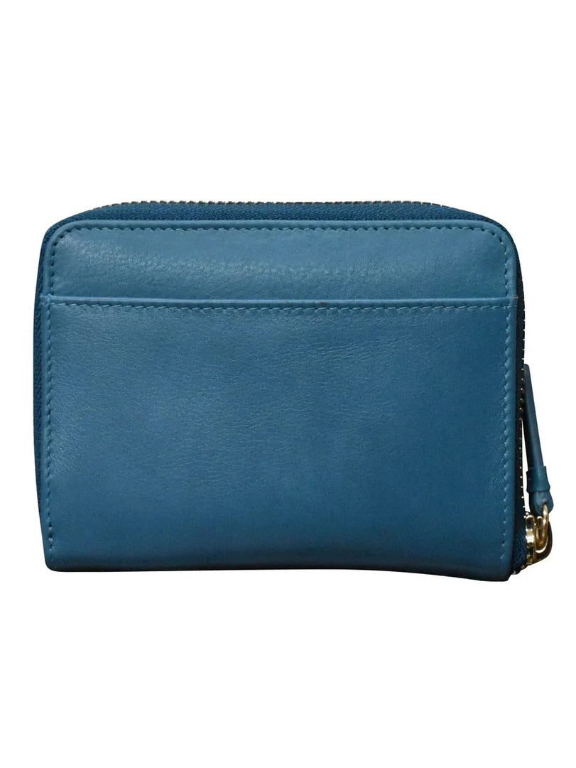 Wallet Small Zip Leather Jeans Blue Corner Detail 7841 