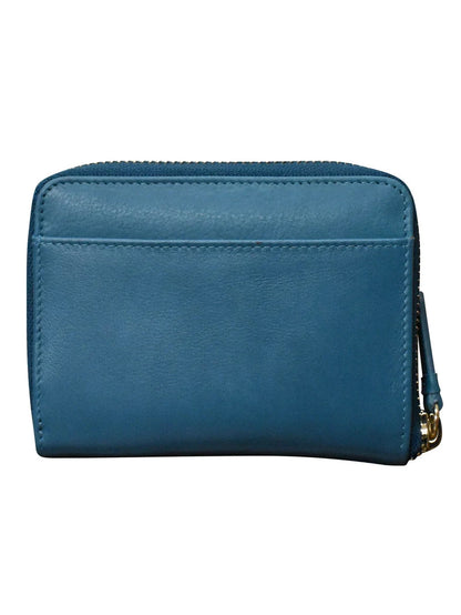 Wallet Small Zip Leather Jeans Blue Corner Detail 7841 