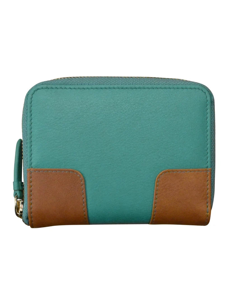 Wallet Small Zip Leather Turquoise Antique Corner Detail 7841 
