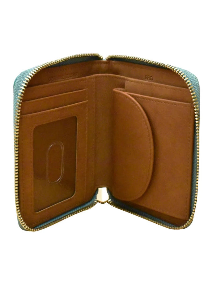 Wallet Small Zip Leather Turquoise Antique Corner Detail 7841 