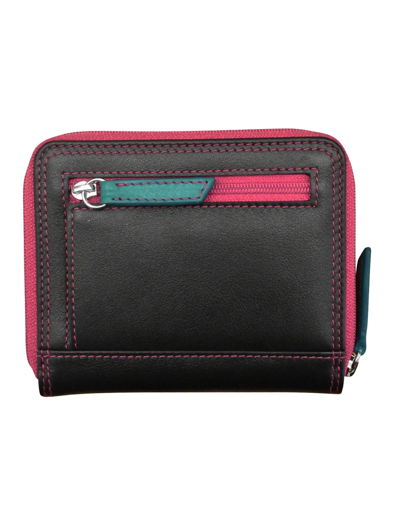 Black Brights-Small Zip Rfid Leather Wallet 