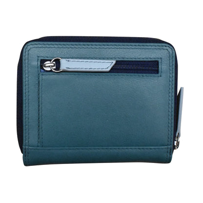 Denim Multi-Small Zip Rfid Leather Wallet 