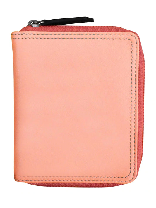 Peach Multi-Small Zip Rfid Leather Wallet 