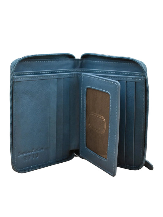 Wallet Small Zip Around Jeans Blue Rfid Protected 7859