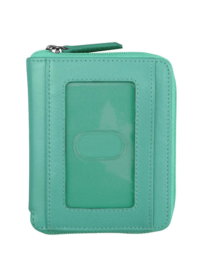 Wallet Small Zip Around Turquoise Rfid Protected 7859