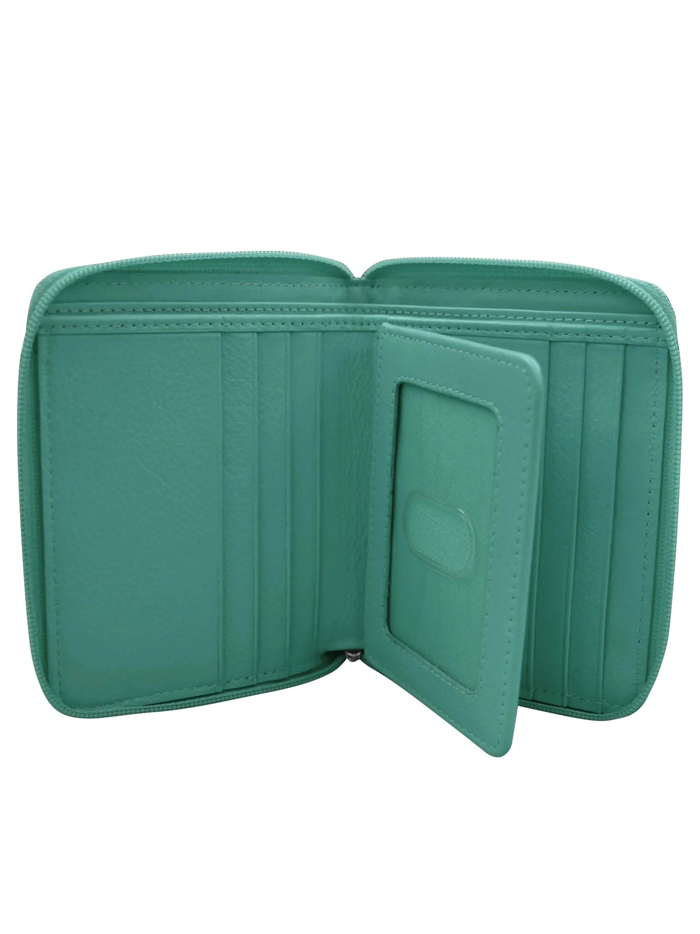 Wallet Small Zip Around Turquoise Rfid Protected 7859