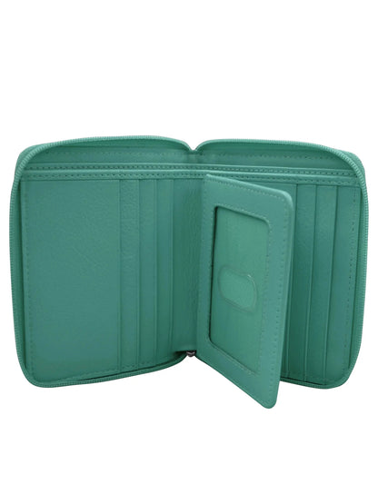 Wallet Small Zip Around Turquoise Rfid Protected 7859
