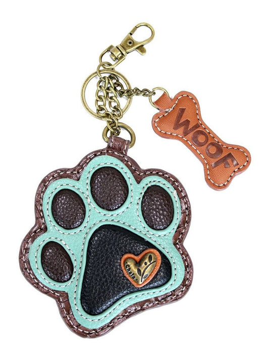 Coin Purse / Key Fob  Teal Paw Print 806Ppo 