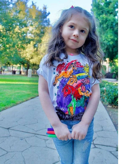 T Shirt Unicorn Create Wash Wear Repeat 2 Sizes Children's 