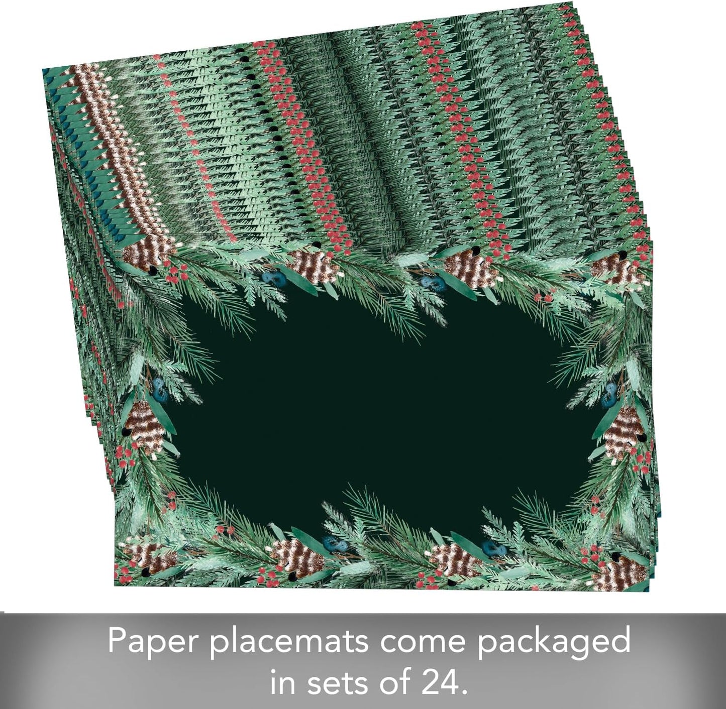 Paper Placemat Christmas Green Garland 24Pc 11x17" 172-00263