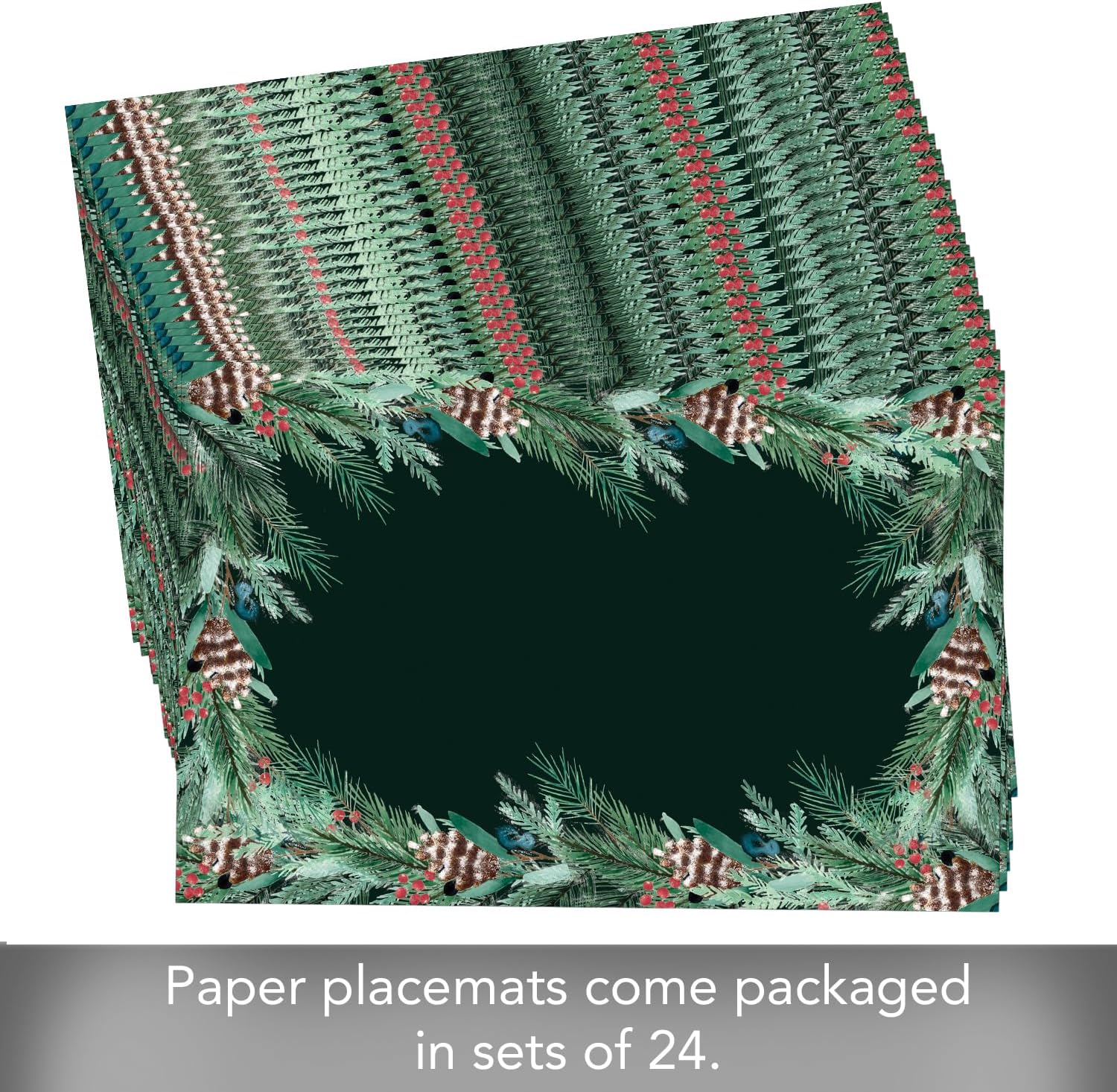 Paper Placemat Christmas Green Garland 24Pc 11x17" 172-00263