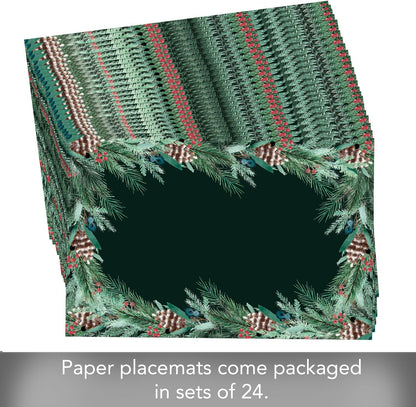 Paper Placemat Christmas Green Garland 24Pc 11x17" 172-00263