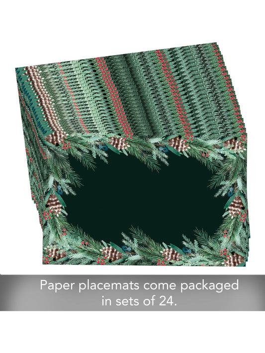 Paper Placemat Christmas Green Garland 24Pc 11x17" 172-00263