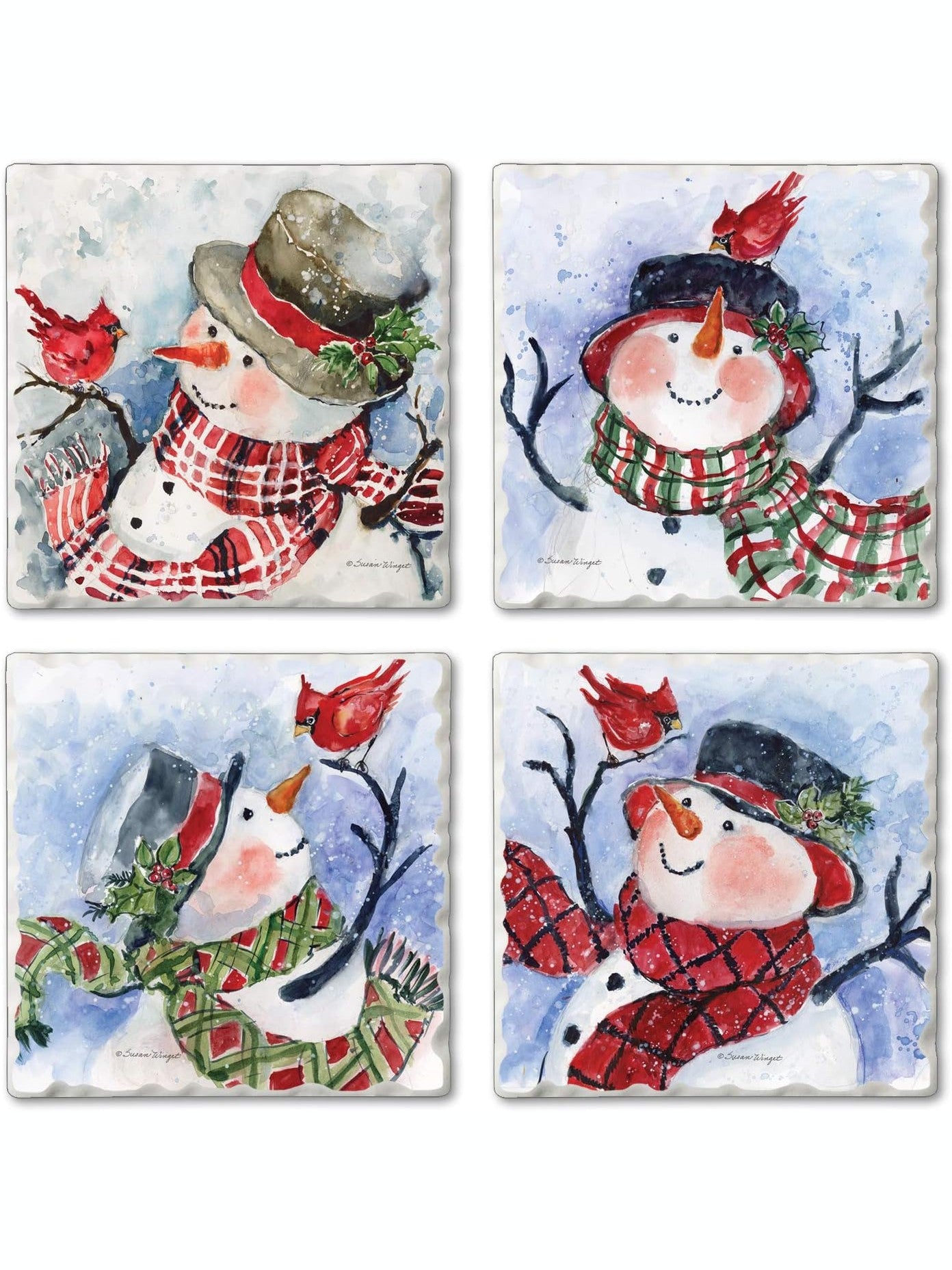 Coaster Christmas Watercolor Snowman 4Pk 4x4" 05-01588