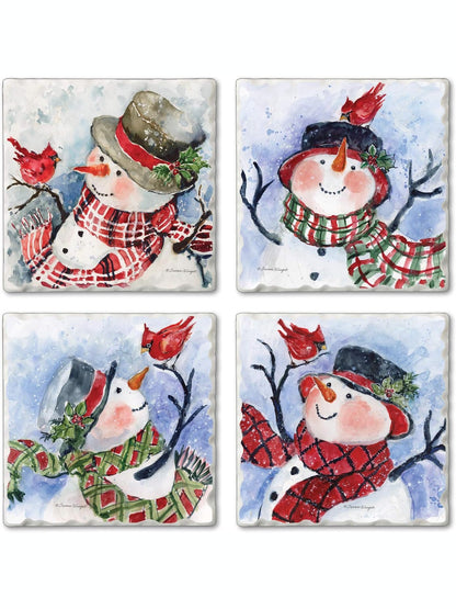 Coaster Christmas Watercolor Snowman 4Pk 4x4" 05-01588