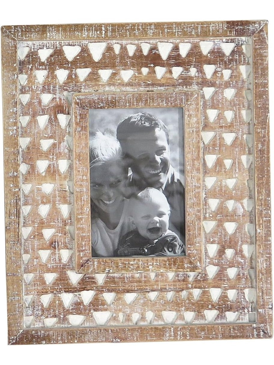 Picture Frame Wooden Carved White Washed&nbsp; Natural Color&nbsp; 4x6"&nbsp; Ffrd02311