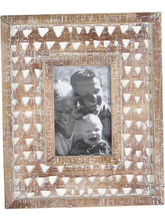 Picture Frame Wooden Carved White Washed&nbsp; Natural Color&nbsp; 4x6"&nbsp; Ffrd02311