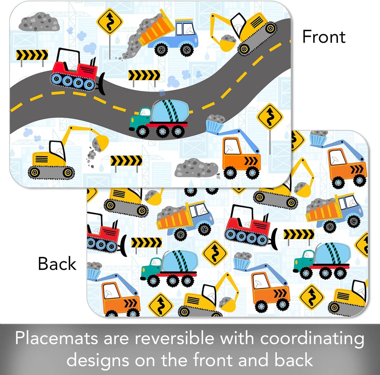 Reversible Placemat 11x17" Kids Construction Trucks 174-00136