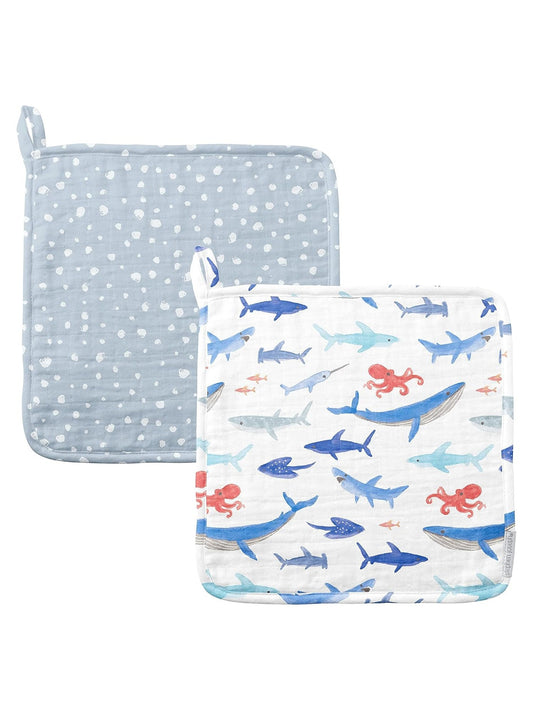 Washcloth Muslin 2pk Shark Children's Sj-1241-80 