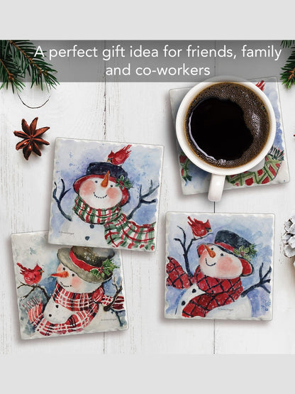 Coaster Christmas Watercolor Snowman 4Pk 4x4" 05-01588
